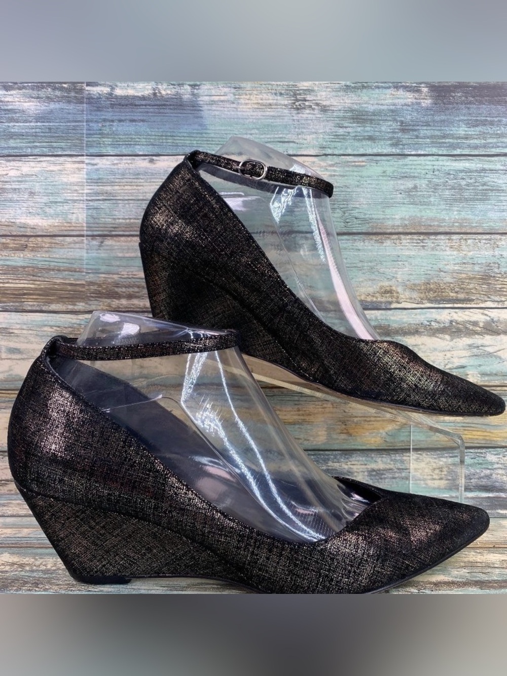 Belle Sigerson Morrison Ankle Strap Pumps Womens Size 7.5B Metallic Gray Black